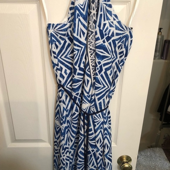 Mossimo  size XL blue print halter dress  lined asymmetrical hem racer back - Picture 5 of 11